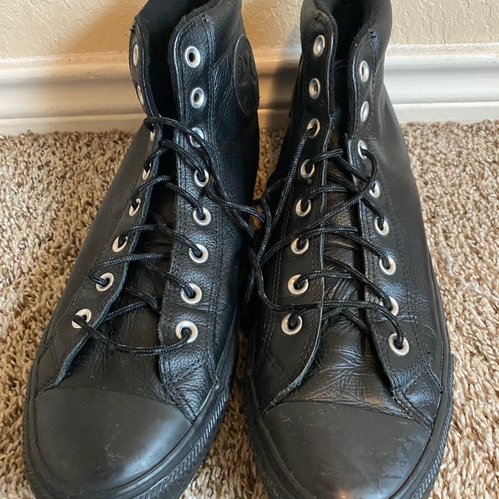 11.5 Men Converse Black Leather High-Top Boots VGUC